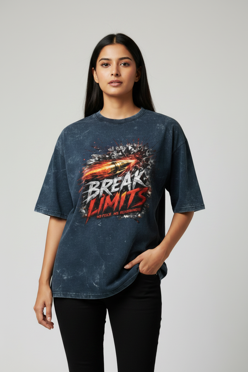 Break Limits TrendyNewHub Unisex Acid Washed Oversized Tee